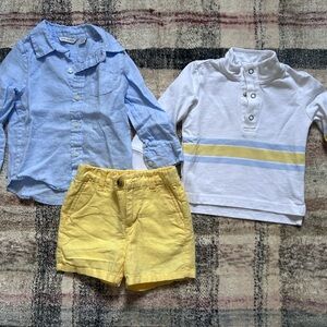 *Janie and Jack* Light Blue Button-Up Shirt, Sweatshirt, and Shorts Set